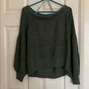 GREEN OFF THE SHOULDER SWEATER